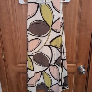 SHEIN Retro Leaf Print Midi Dress - Cream, Pink, Green